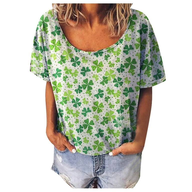 HAPIMO Rollbacks Shirts for Women Clover Graphic Print Tee Shirt Casual  Loose Classic-Fit Round Neck Cozy Blouse Womens Summer Fashion Tops Short  Sleeve Shirt Green XXL 