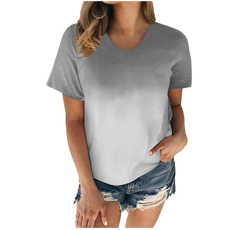 HAPIMO Rollbacks Shirts for Women Crewneck Tee Shirt Teen Grils Fashion  Clothes Ombre Casual Comfy Pullover Tops Gradient Color Short Sleeve Womens  Summer Tops Gray XXL 