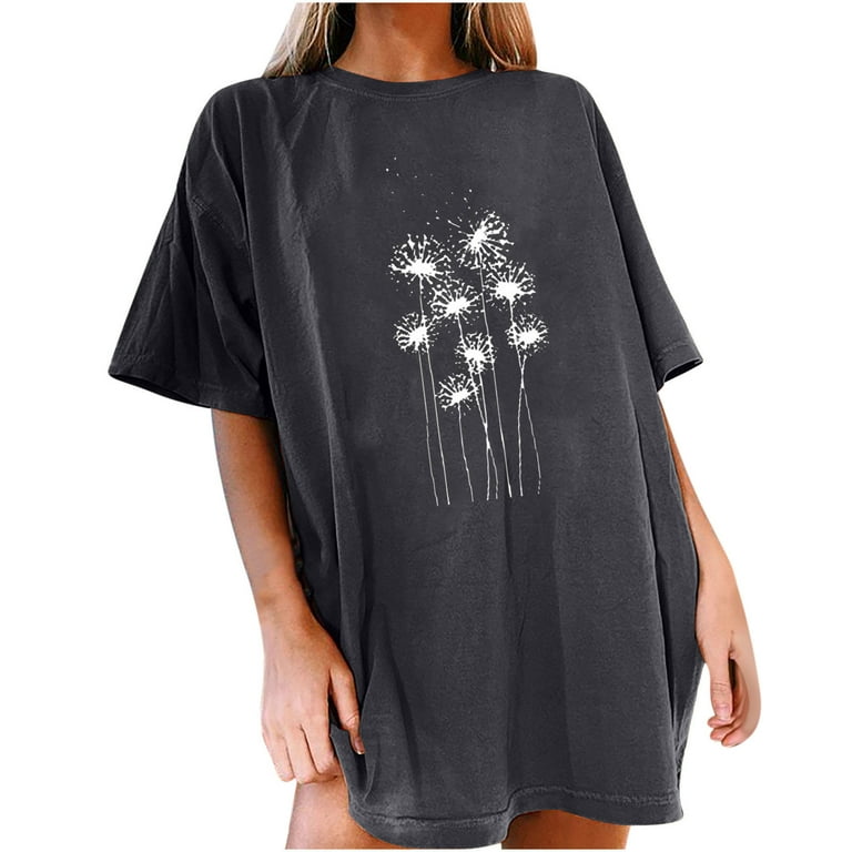 HAPIMO Rollbacks Shirts for Women Dandelion Graphic Print Tee Shirt  Crewneck Cozy Blouse Short Sleeve Shirt Womens Summer Fashion Tops  Classic-Fit