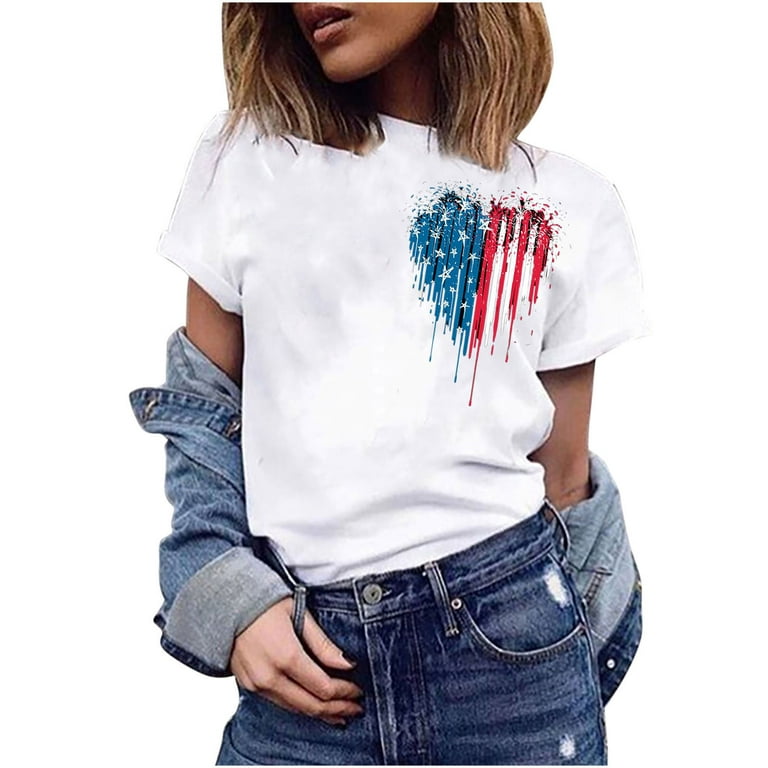 HAPIMO Rollbacks Shirts for Women Womens Summer Fashion Tops Independence  Day Graphic Print Tee Shirt Casual Raglan Classic-Fit Short Sleeve Shirt  Round Neck Cozy Blouse White S 