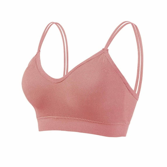 HAPIMO Rollbacks Sports Bras for Women Cozy Stretch Elastic Medium Support Crop Tops Athletic Vest Workout Activewear Bra Running Padded Bralette Pink One Size
