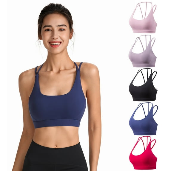 HAPIMO Rollbacks Sports Bras for Women Cozy Stretch Quick Dry Shockproof Workout Activewear Bra Athletic Yoga Vest with String Elastic Running Padded Bralette Blue S