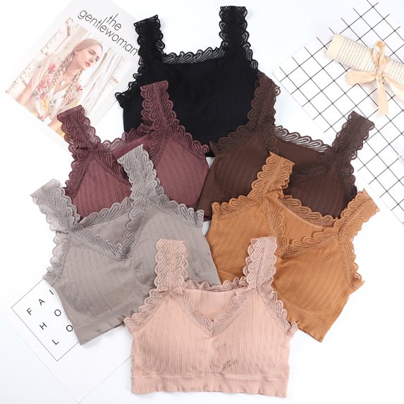 HAPIMO Rollbacks Sports Bras for Women Lace No Steel Ring Anti-Glare Running Padded Bralette Workout Activewear Bra Cozy Athletic Vest Elastic Stretch Coffee F