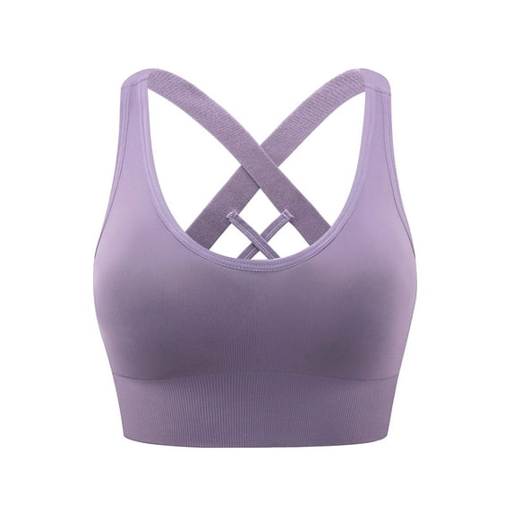 HAPIMO Sports Bras for Women Workout Activewear Bra Stretch Elastic Solid Sleeveless Cold Shoulder Racerback Athletic Vest Running Padded Bralette Cozy Purple M