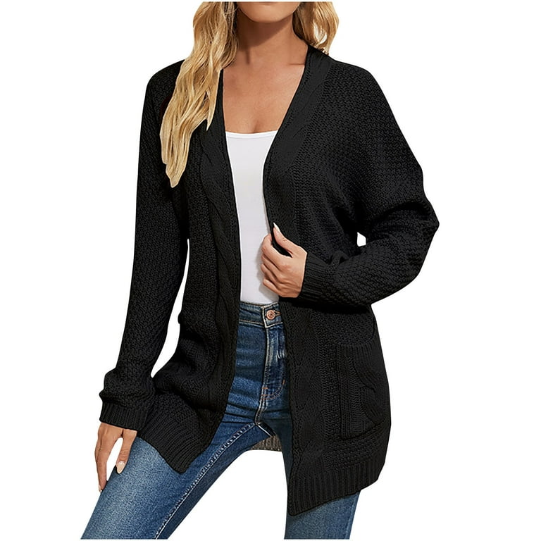 HAPIMO Rollbacks Sweater Cardigans for Women Open Front Knitted Jacket  Womens Solid Loose Pocket Outwear Casual Comfy Girls Fall Fashion Tops Long  Sleeve Black S 