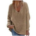 thumbnail image 1 of HAPIMO Sweaters for Women Lantern Sleeve V-Neck Knitwear Solid Color Casual Loose Jumper Chunky Pullover Womens Sweaters Fall Fashion Brown S, 1 of 8