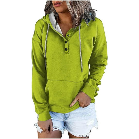 HAPIMO Sweatshirt for Women Button Pocket Drawstring Pullover Tops Dipdye Gradient Color Long Sleeve Relaxed Womens Hoodie Sweatshirt Teen Girls Yellow L