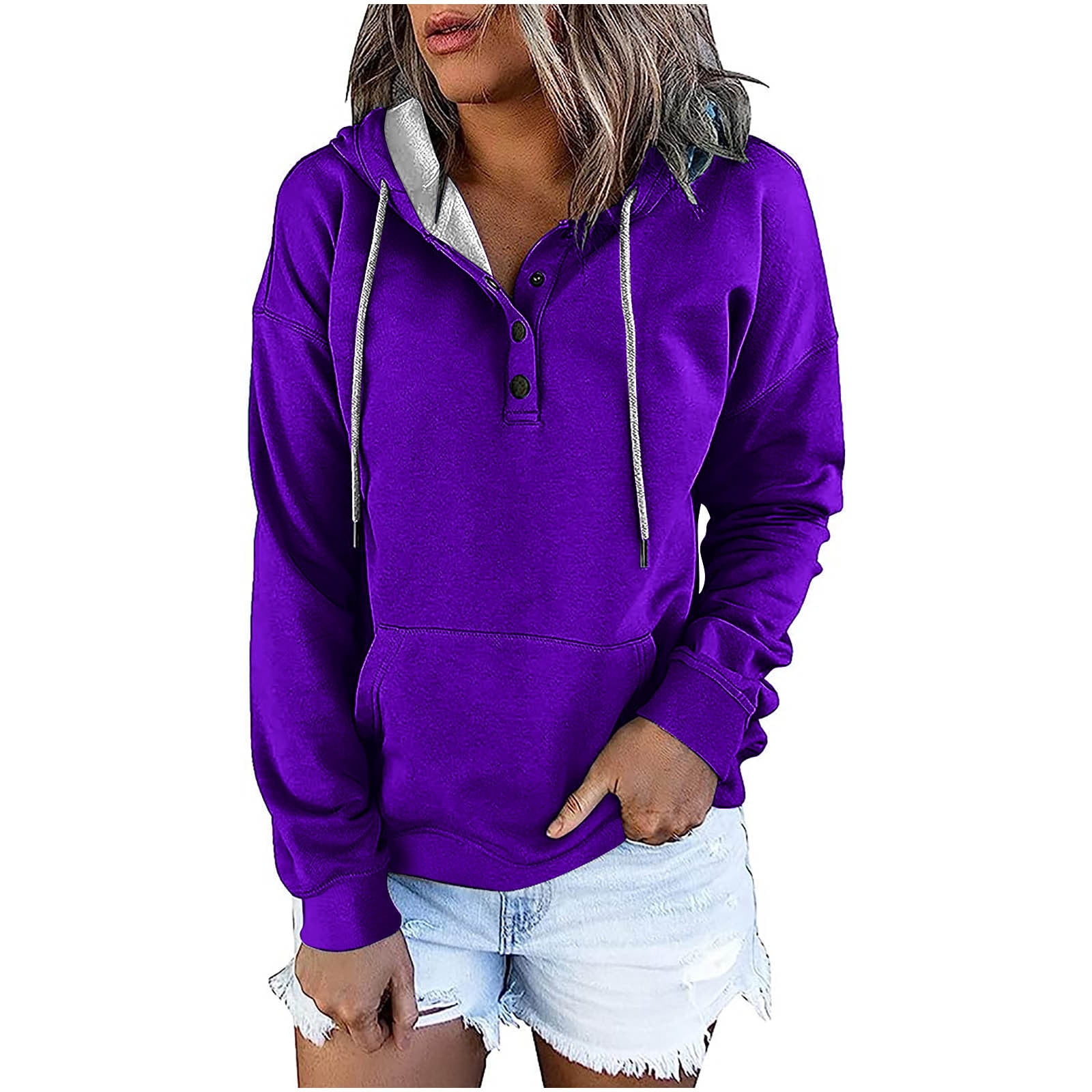 HAPIMO Rollbacks Sweatshirt for Women Button Pocket Drawstring Pullover  Tops Dipdye Gradient Color Long Sleeve Relaxed Womens Hoodie Sweatshirt  Teen