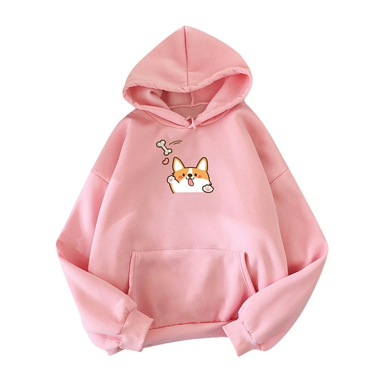 HAPIMO Rollbacks Sweatshirt for Women Pocket Drawstring Pullover Tops Cute  Dog Graphic Print Long Sleeve Relaxed Fit Womens Hoodie Sweatshirt Teen  Girls Clothes Pink L 
