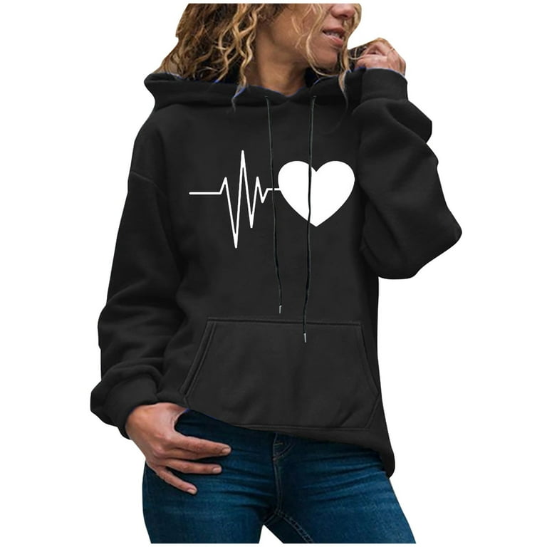 HAPIMO Rollbacks Sweatshirt for Women Pocket Drawstring Pullover Tops ECG  Graphic Print Long Sleeve Relaxed Fit Womens Hoodie Sweatshirt Teen Girls  Clothes Black M 