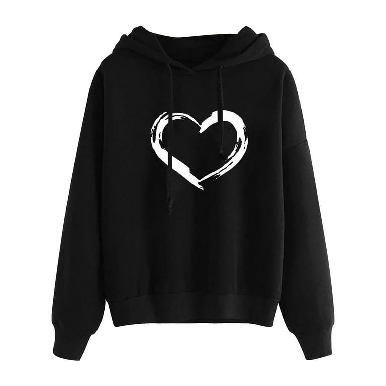 HAPIMO Rollbacks Sweatshirt for Women Pocket Drawstring Pullover Tops Heart  Graphic Print Long Sleeve Relaxed Fit Womens Hoodie Sweatshirt Teen Girls  Clothes Black S 