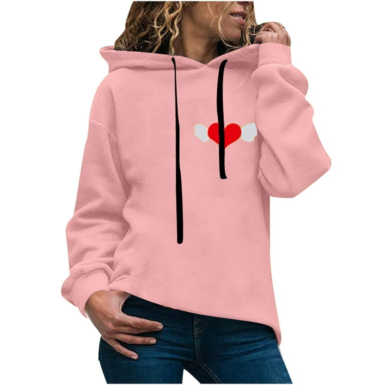 HAPIMO Rollbacks Sweatshirt for Women Pocket Drawstring Pullover Tops Heart  Graphic Print Long Sleeve Relaxed Fit Womens Hoodie Sweatshirt Teen Girls  Clothes Pink L 