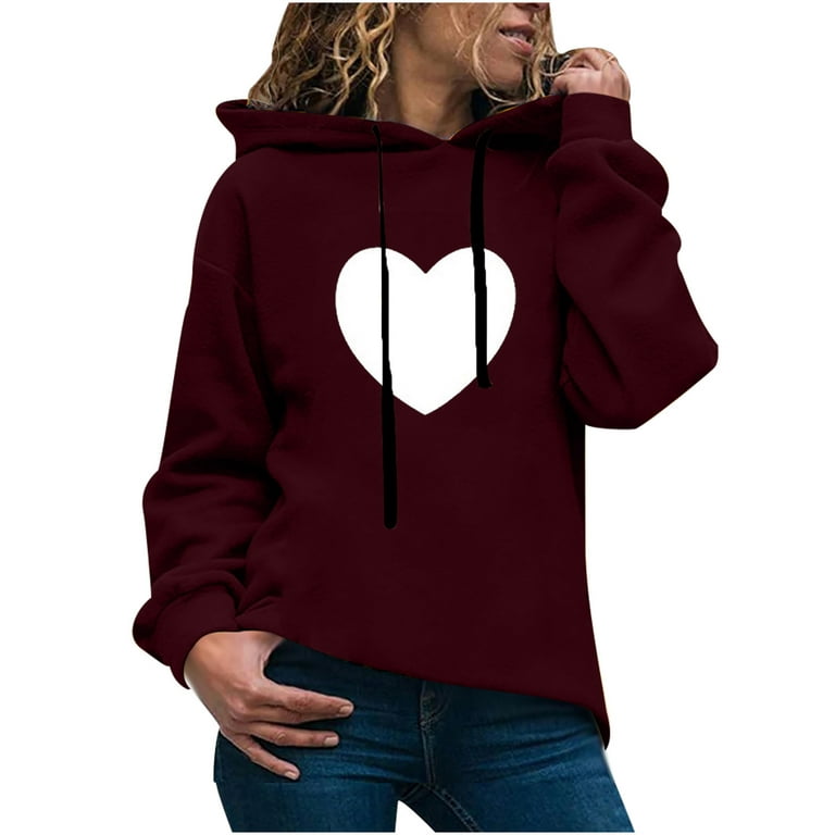 HAPIMO Rollbacks Sweatshirt for Women Pocket Drawstring Pullover Tops Heart  Graphic Print Long Sleeve Relaxed Fit Womens Hoodie Sweatshirt Teen Girls  Clothes Wine XL 
