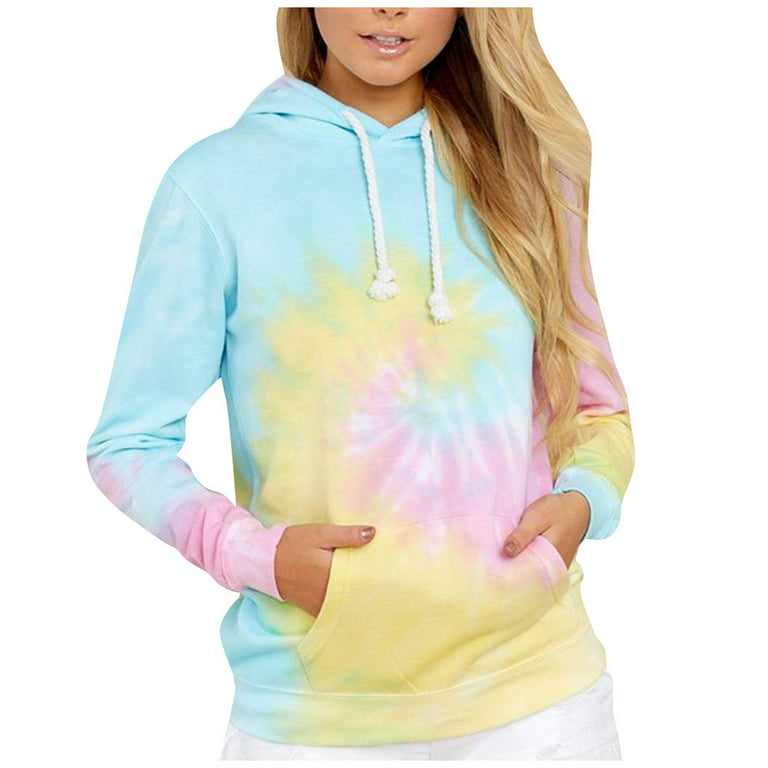 HAPIMO Rollbacks Sweatshirt for Women Pocket Drawstring Pullover Tops Tie  Dye Gradient Color Long Sleeve Relaxed Fit Womens Hoodie Sweatshirt Teen  Girls Clothes Blue XXL 