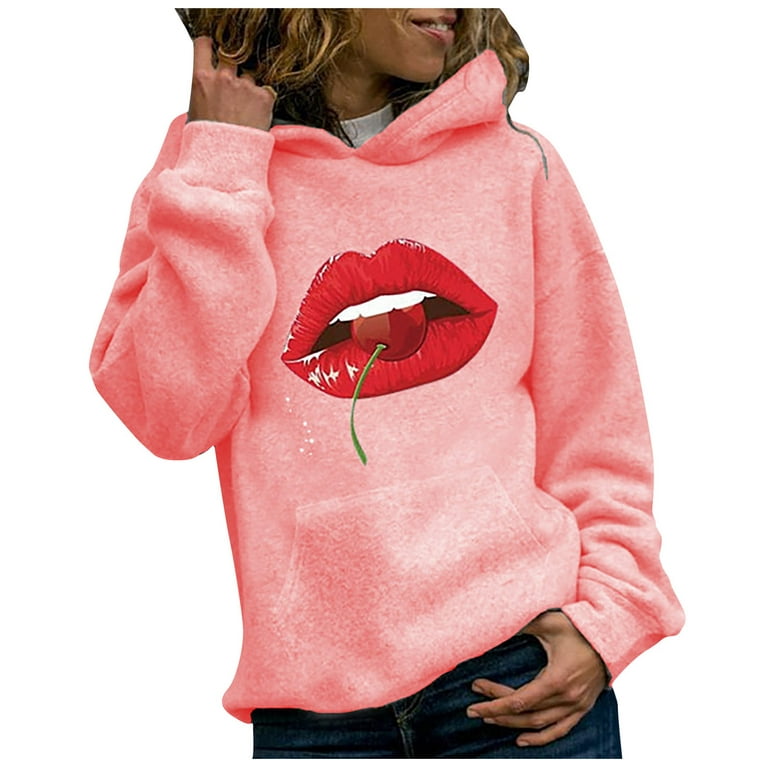 HAPIMO Rollbacks Sweatshirt for Women Pocket Pullover Tops Red Lip