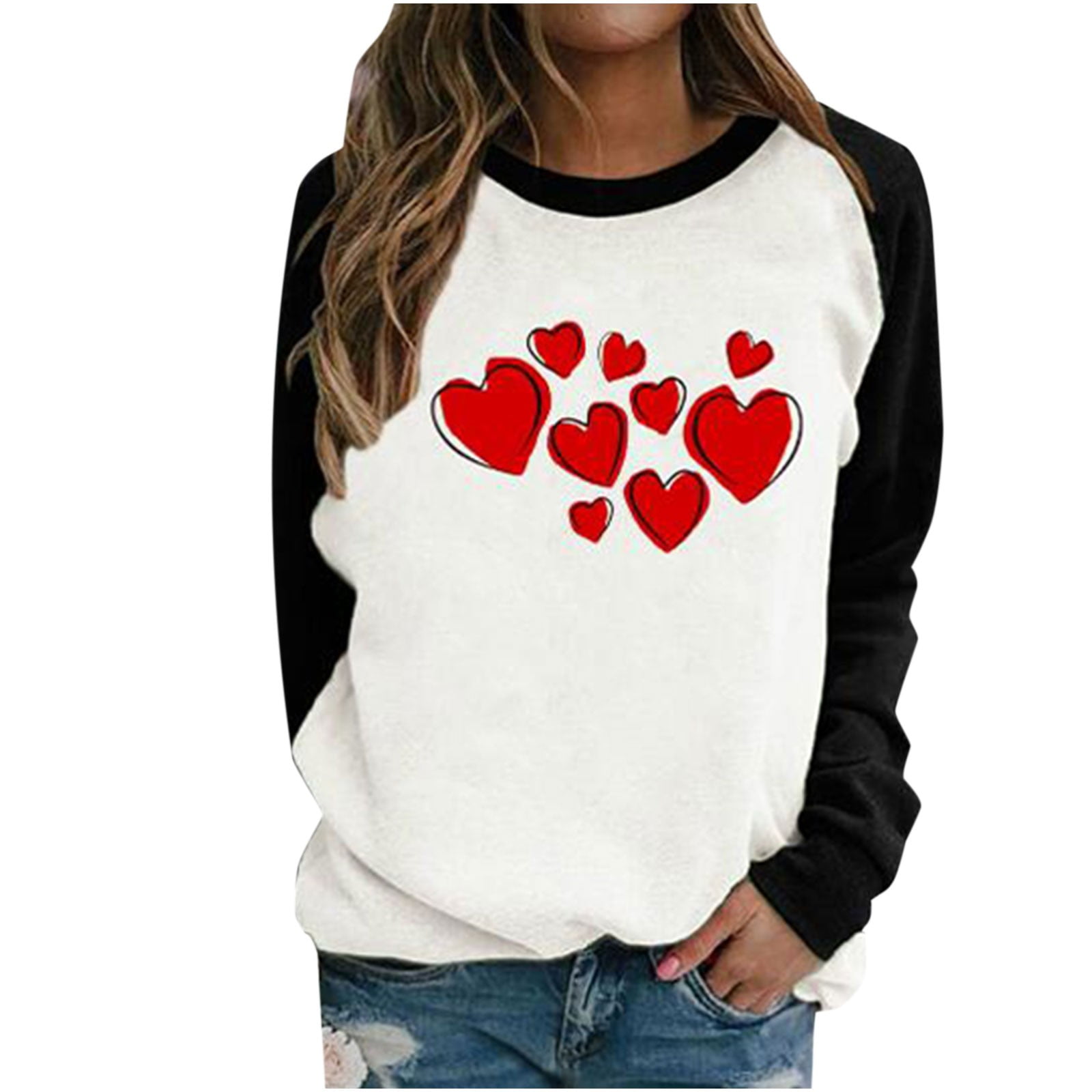 HAPIMO Discount Valentine's Day Shirts for Women Valentine Heart-Shaped  Graphic Print Tops Womens Cozy Raglan Blouse Couples Fashion Sweatshirt Long  Sleeve T-Shirt Round Neck Pullover Red XXL 