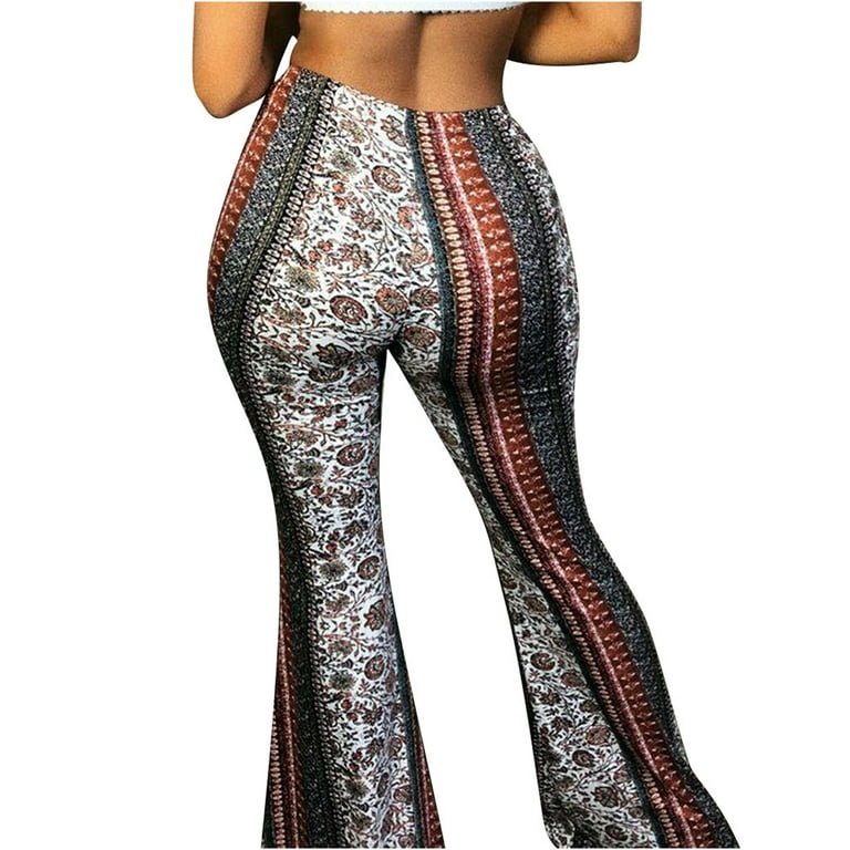 HAPIMO Rollbacks Women High Waist Flare Pants Floral Print Stretchy Bell  Bottom Palazzo Skinny Pants Snakeskin Trousers White XL 