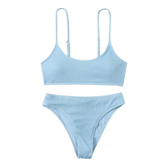 HAPIMO Rollbacks Women's 2 Peices Bathing Suit Cozy Wireless Bikini Bandeau Swimming Trunks Thong Split Bikini Swimsuit Blue M