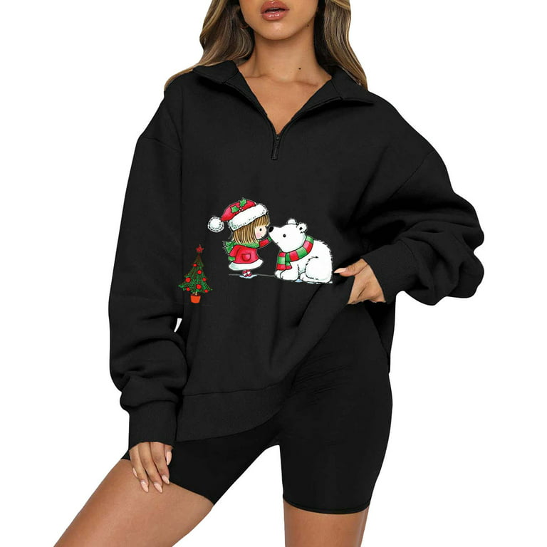 HAPIMO Rollbacks Women's Christmas Sweatshirt Cute Girl and Polar