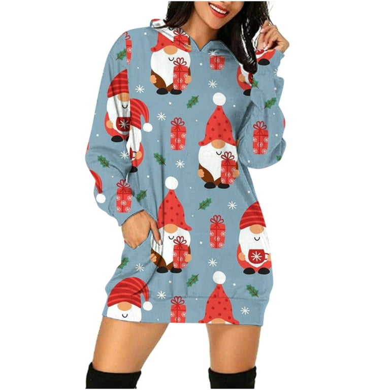 HAPIMO Rollbacks Women's Christmas Sweatshirt Dress Long Sleeve