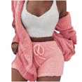 thumbnail image 1 of HAPIMO Women's Cozy Knit Set 3-Piece Outfits Fuzzy Fleece Warm Hooded Cardigan Crop Top Shorts Set Warm Pajamas Loungewear Pink M, 1 of 6