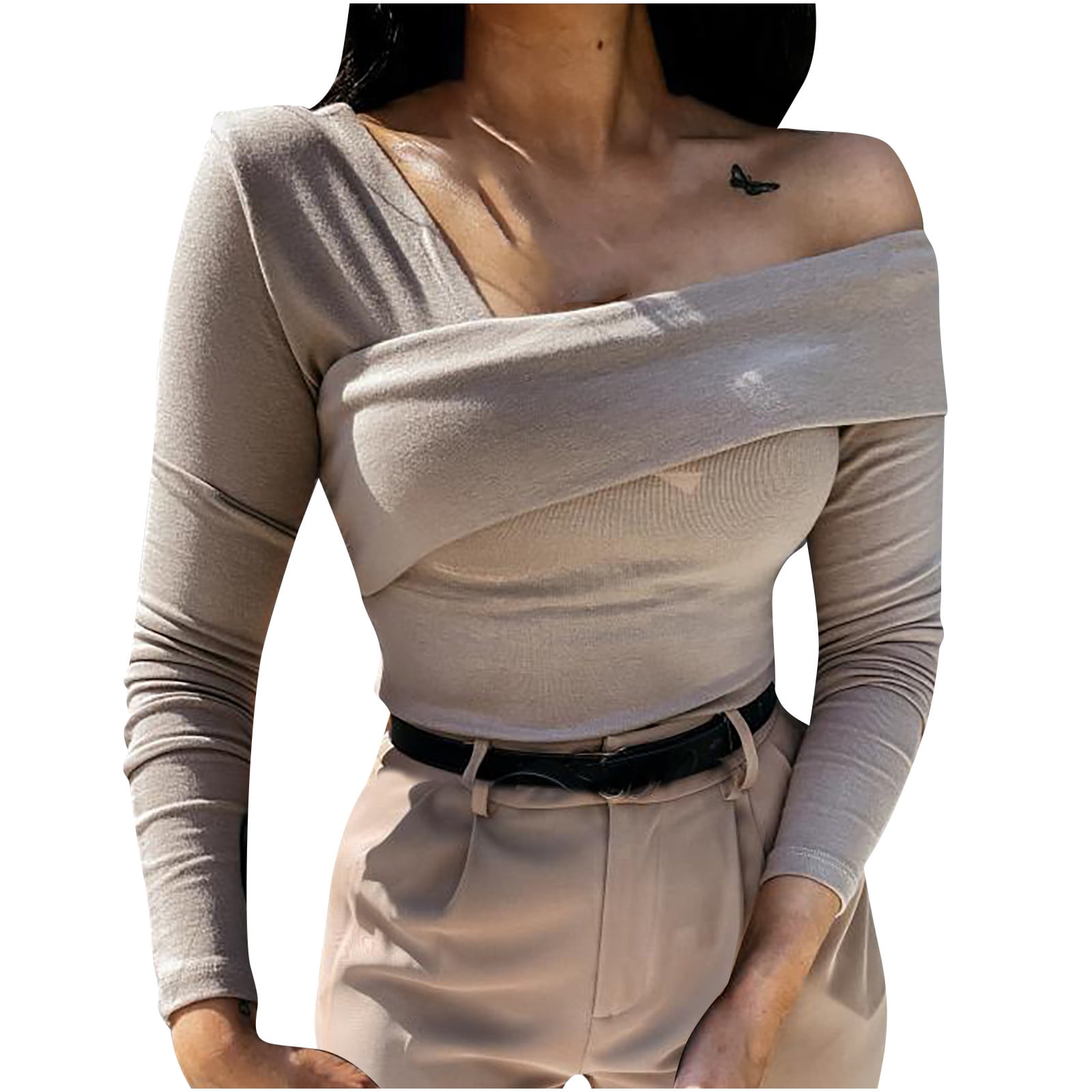 HAPIMO Rollbacks Women's Fashion Shirts Solid Slim Fit Off
