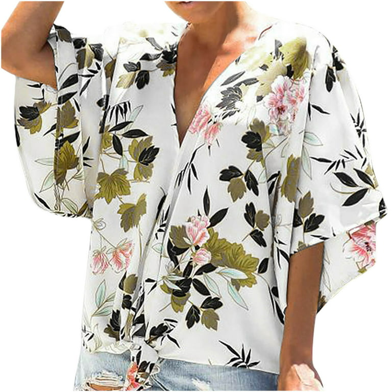 HAPIMO Rollbacks Women's Long Batwing Sleeve Shirts Relaxed-Fit Pullover  Blouse Flower Graphic Print Tops Casual Loose Knot Tee Shirt Gifts for  Women Fashion Clothing V-Neck Sweatshirt Green S 