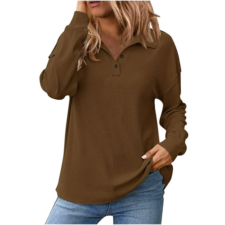 HAPIMO Rollbacks Women's Long Sleeve Shirts Button Lapel Collar Sweatshirt  Relaxed-Fit Pullover Blouse Gifts for Women Casual Tee Shirt Fashion