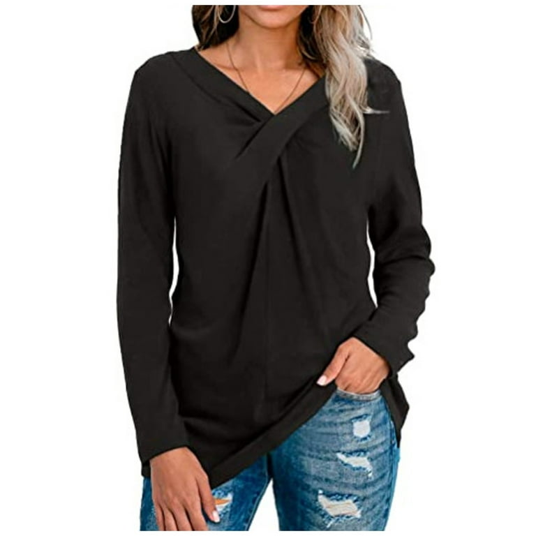 HAPIMO Rollbacks Women's Long Sleeve Shirts Knot V-Neck Sweatshirt