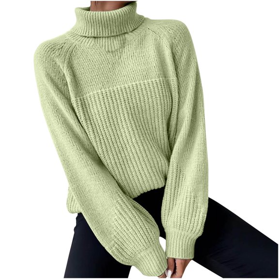 HAPIMO Women's Long Sleeve Sweater Casual Turtleneck Chunky Knit Loose Oversized Pullover Winter Solid Jumper Tops Teen Girls Clothes Green XL