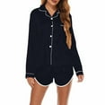 thumbnail image 1 of HAPIMO Women's Satin Silky Long Sleeve Sleepshirt Button Down Nightgowns Heart Casual Comfy 2 Piece Sleepwear PJs Black M, 1 of 5