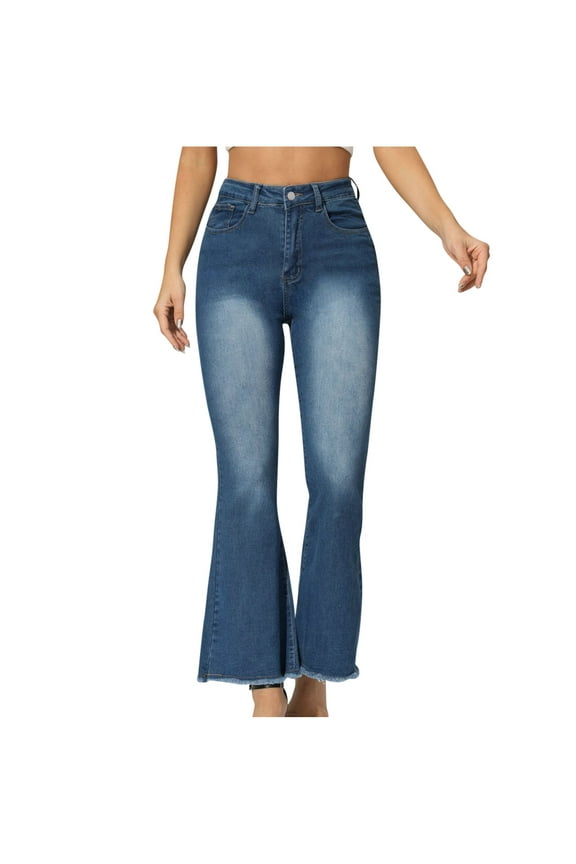 Women's Skinny Jeans High Rise Embroidery Crop Jeans Junior Slim Stretch Ripped Tapered Jeans Butt Lift Pants Blue L