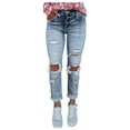 thumbnail image 1 of HAPIMO Women's Skinny Jeans High Rise Embroidery Crop Jeans Junior Slim Stretch Ripped Tapered Jeans Butt Lift Pants Blue L, 1 of 8