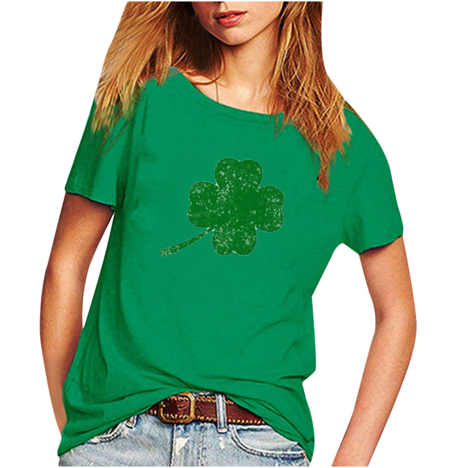 HAPIMO Savings Women's St.Patrick's Day Shirt Long Sleeve Shirts for Women  Crewneck Tee Shirt Cozy Casual Slim Tops Lucky Green Day Gifts Striped  Clover Car Graphic Print Pullover Army Green XXL 