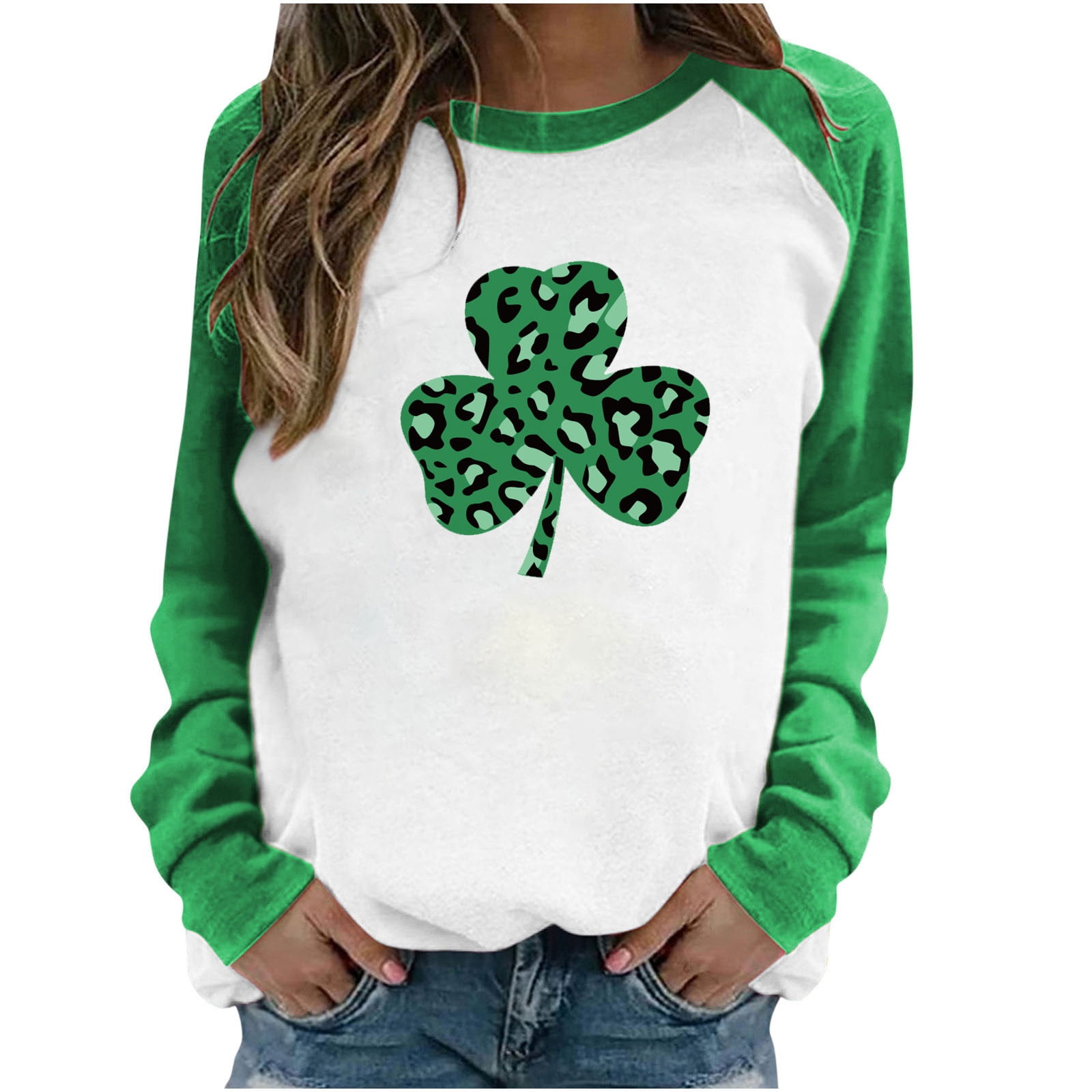 HAPIMO Rollbacks Women's St.Patrick's Day Shirt Long Raglan Sleeve Shirts  for Women Lucky Green Day Gifts Cozy Casual Classic Tops Clover Graphic  Print Pullover Crewneck Tee Shirt Green XXL 