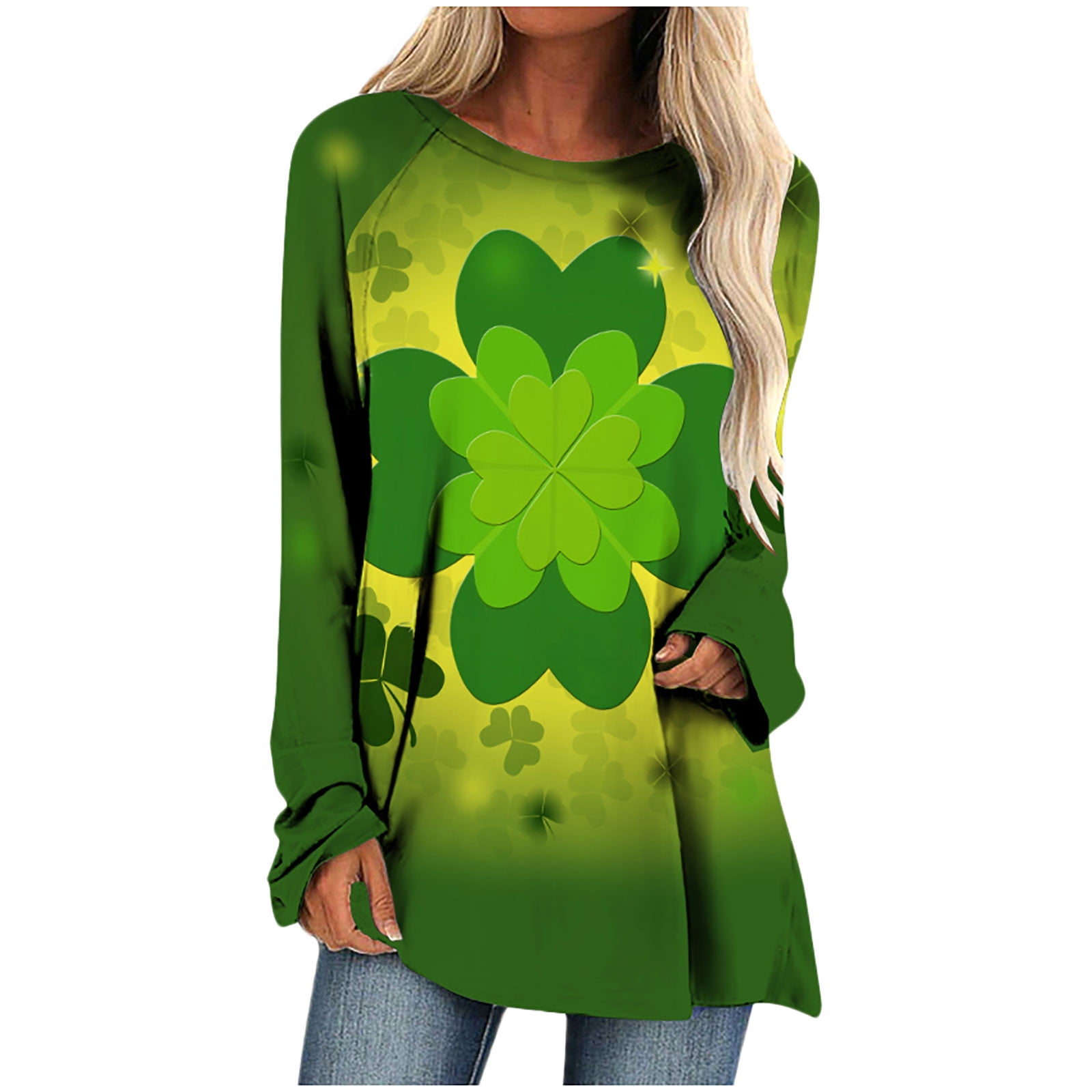 HAPIMO Rollbacks Women's St.Patrick's Day Shirt Long Sleeve Shirts for  Women Clover Graphic Print Pullover Cozy Pleat Loose Leggings Tops Lucky  Green