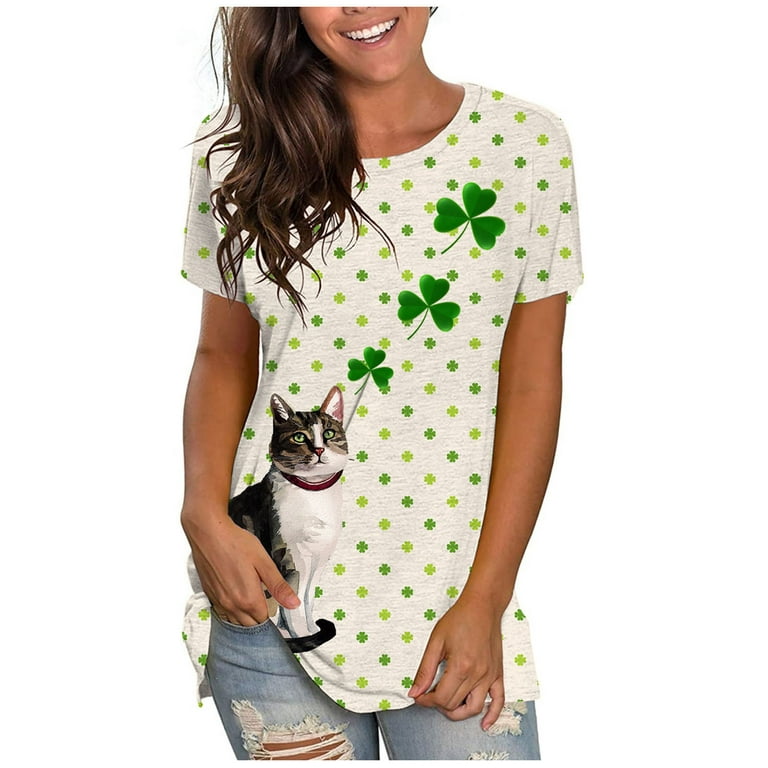 HAPIMO Rollbacks Women's St.Patrick's Day Shirt Lucky Green Day Gifts  Clover Graphic Print Pullover Short Sleeve Shirts for Women Crewneck Tee  Shirt