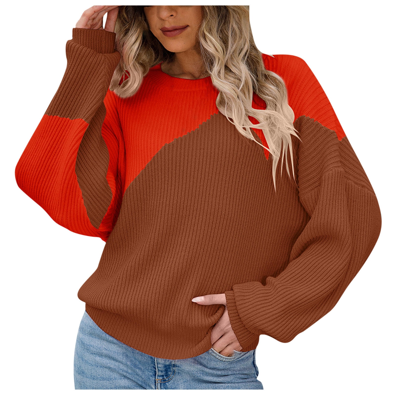 Fall Color Block Sweater - Orange