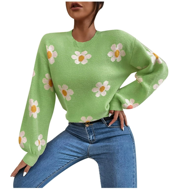HAPIMO Rollbacks Womens Knit Sweater Fall Fashion Floral Print