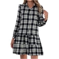 thumbnail image 1 of HAPIMO Rollbacks Womens Plaid Dresses Flannel Babydoll Dress Casual Lapel Collar Tunic Dress Long Sleeve Belted Fall Dresses with Pockets Black XL, 1 of 7