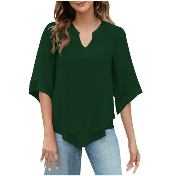 HAPIMO Rollbacks Womens Summer Tops Boho Print Chiffon Casual Comfy Pullover Tops Teen Grils Fashion Clothes V-Neck Tee Shirt Short Sleeve Shirts for Women Green S