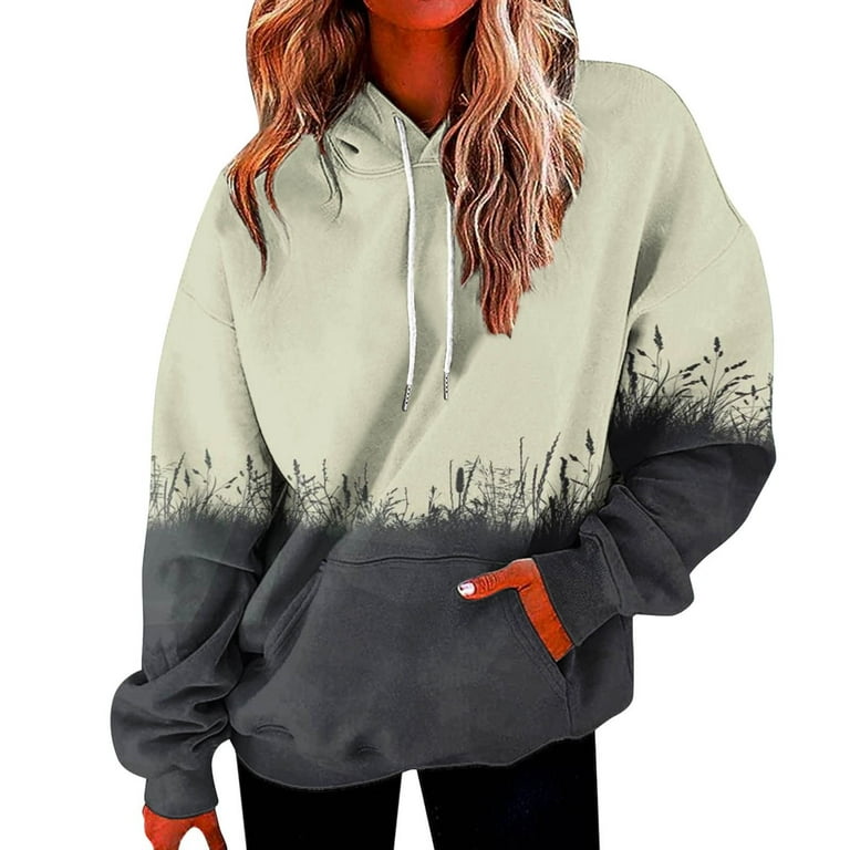 HAPIMO Rollbacks Womens Sweatshirt Long Sleeve Hooded Pocket Pullover Tops  Gradient Color Print with Drawstring Sweatshirt Casual Loose Womens Fall  Fashion Clothes Dark Gray M 
