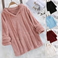 thumbnail image 1 of HAPIMO Womens Sweatshirt Long Sleeve Solid Color Sweatshirt Casual Warm Hooded Plush Pullover Tops Plus Fleece Womens Fall Fashion Clothes Pink L, 1 of 8