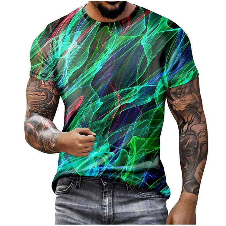 HAPIMO Long Sleeve T-Shirt for Men Casual Slim Fit Tee Clothes 3D Digital  Stripe Graphic Print Blouse Men's Summer Shirts Round Neck Fashion Tops