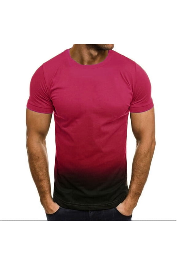 Round Neck Fashion Tops Casual Slim Tee Clothes Digital Fire Graphic Print Blouse Short Sleeve T-Shirt for Men Men's Summer Sports Shirts Hot Pink