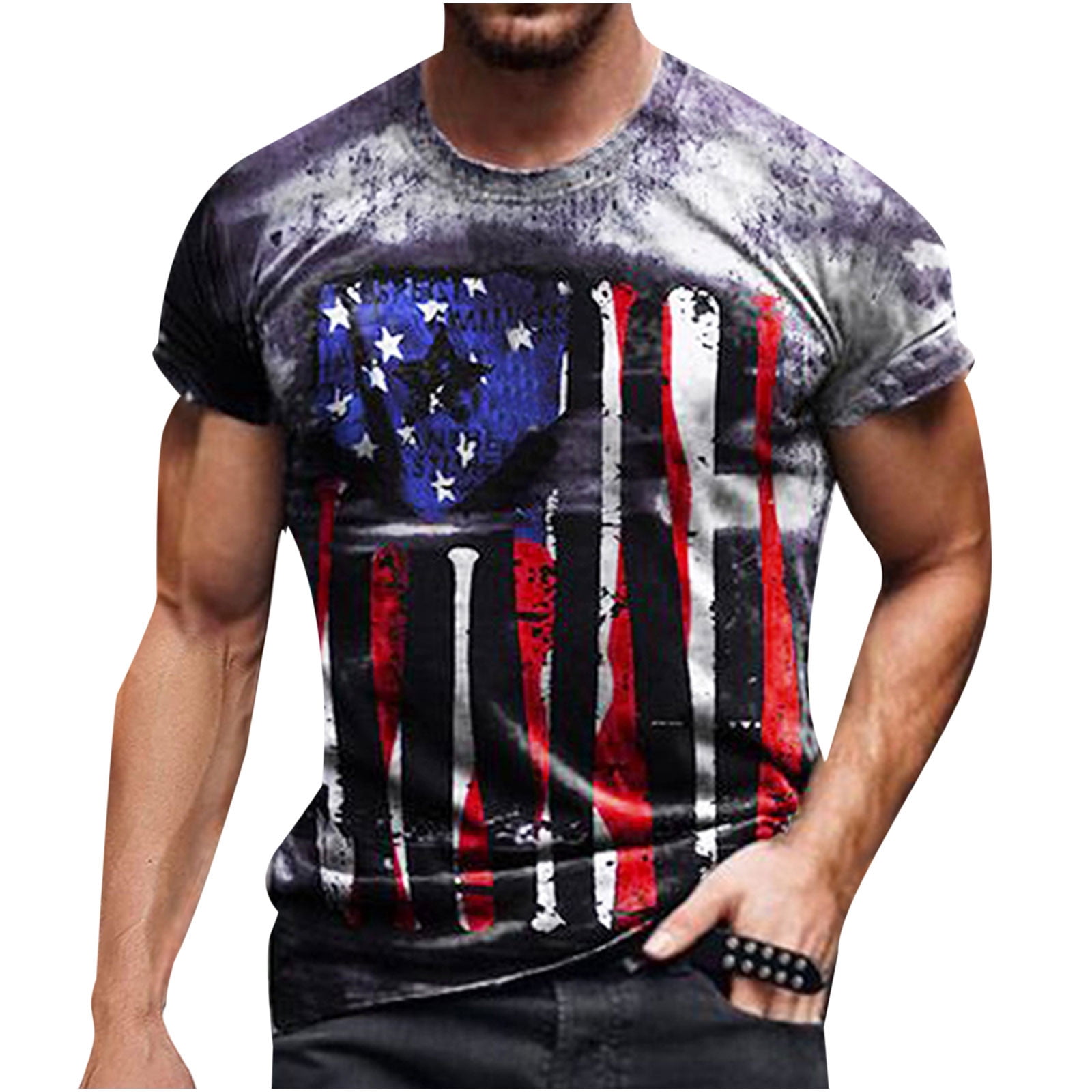 HAPIMO Short Sleeve T-Shirt for Men Independence Day 3D Digital