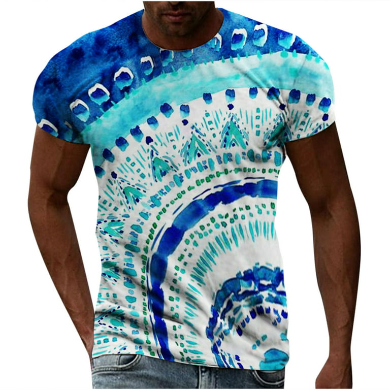 HAPIMO Round Neck Fashion Tops Short Sleeve T-Shirt for Men Men's Summer  Shirts Western Vintage Ethnic Graphic Print Blouse Casual Slim Fit Tee