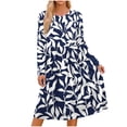 thumbnail image 1 of HAPIMO Round Neck Floral Print Pleated Dress Women Casual Dress for Daily Wear Navy M, 1 of 7