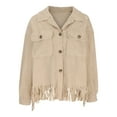thumbnail image 1 of HAPIMO Sales Corduroy Jackets for Women Solid Tassels Button Down Jacket Womens Bust Pocket Lapel Outwear Long Sleeve Girls Fall Fashion Tops Casual Comfy Khaki XL, 1 of 4