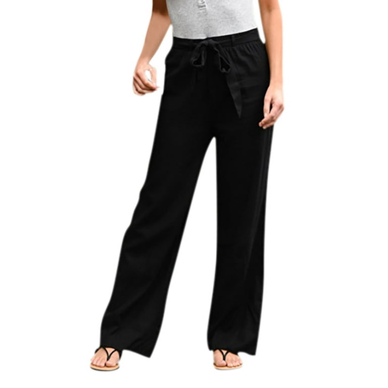 Women's Trendy Casual Solid Color High Waist Lace-Up Loose Trousers Long  Pants Pants For Women Jeans Fall Black S